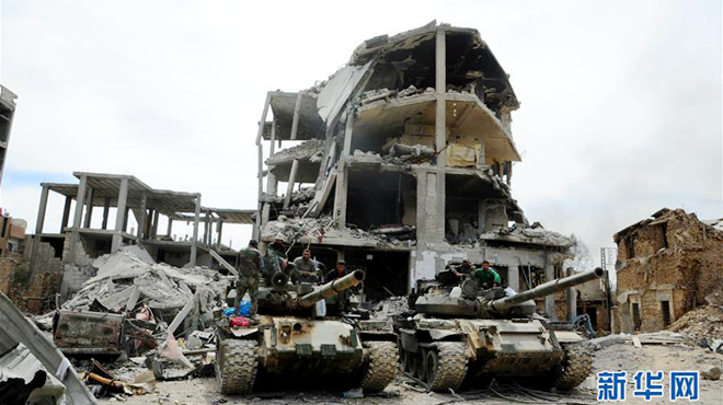 叙政府军坦克出现在东古塔地区的萨格巴