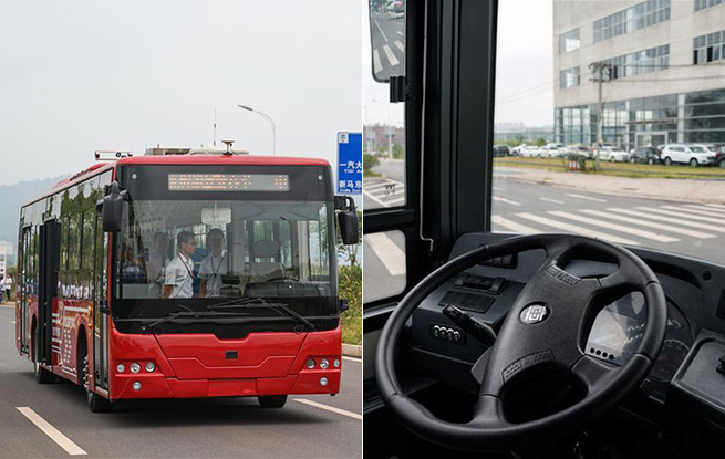中国中车首款12米纯电动智能驾驶客车进行路况适应性测试