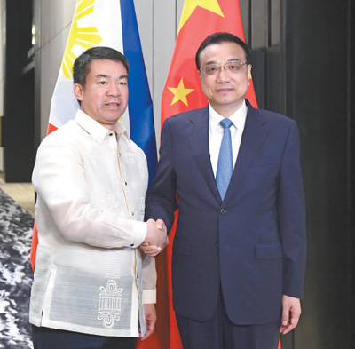 李克强分别会见菲律宾参议长和众议长